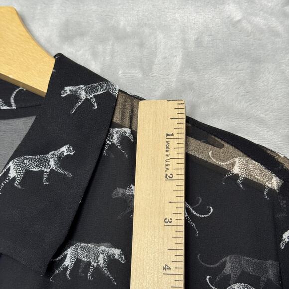 Lane Bryant Blouse Womens 18/20 Black Leopard Print Button Up Sheer Long Sleeve - Picture 8 of 9